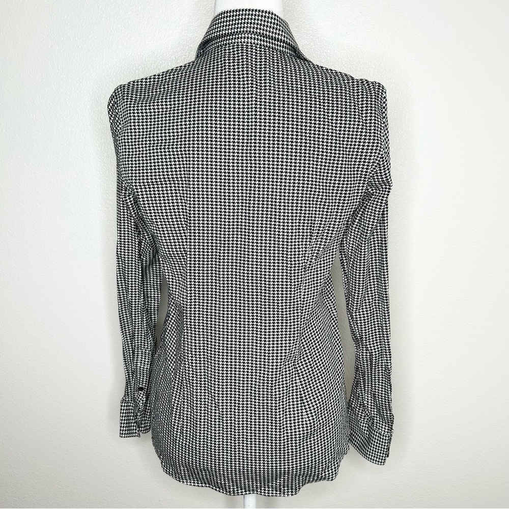 CHAPS No Iron Womens Black White Houndstooth Long Sleeve Button Up Shirt Size S - Picture 6 of 10